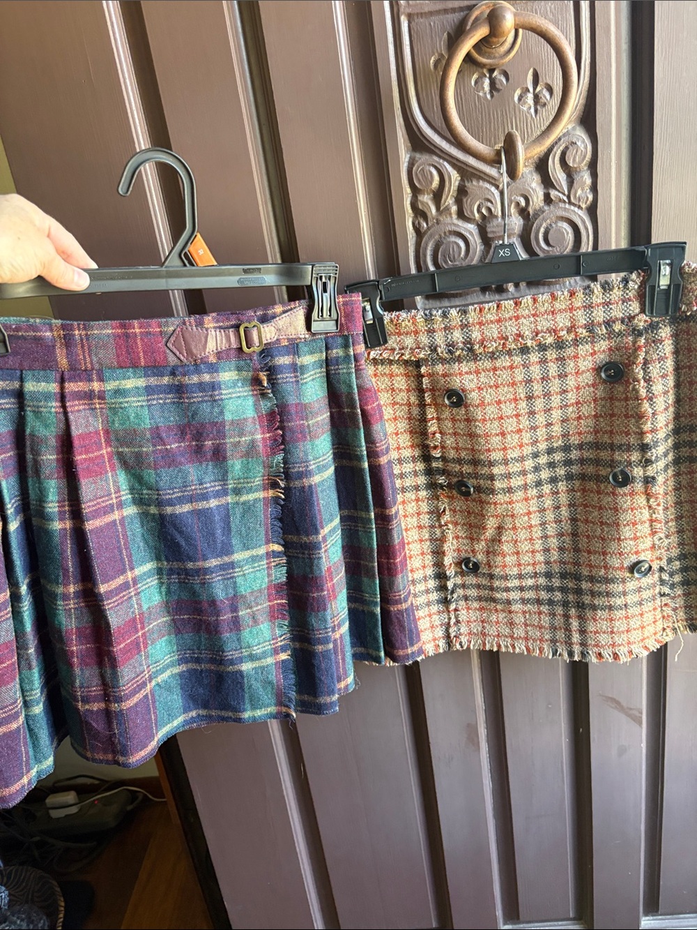 2 FOR 1 - Plaid Mini Skirt and Brown Classic Schoolgirl Style with button front